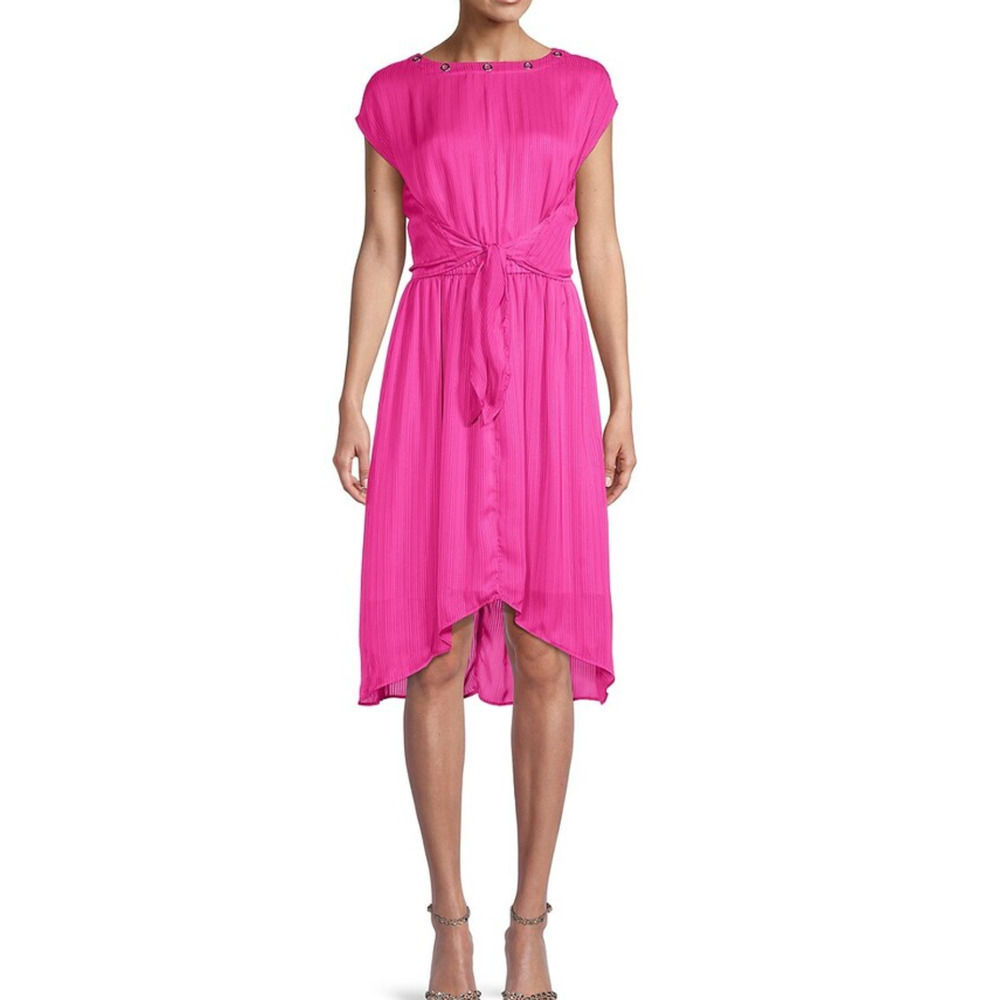 MICHAEL Michael Kors Pleated Hi-Lo Midi Dress in Cerise